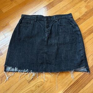 Black Denim Frayed Hem Skirt